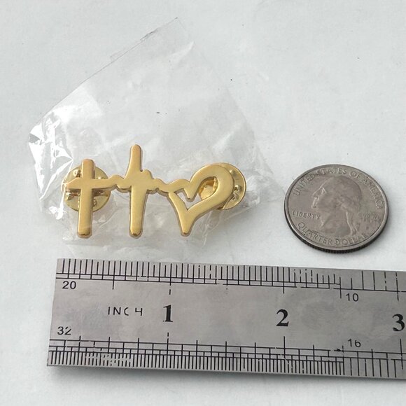 Cross Heartbeat EKG Heart Doctor Cardiologist Pin Brooch Christian - Picture 2 of 3